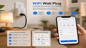 wifi wall plug using scheduling and automation to manage home electronics.