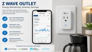 z wave outlet displaying energy monitoring for connected appliances