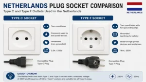 Comparison of Type C and Type F netherlands plug socket for everyday use