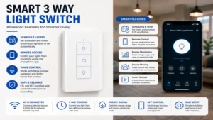 Smart 3 way light switch featuring scheduling, remote access, and energy-saving functions