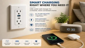 USB outlet wall charger installed in a smart home bedroom for convenient everyday charging