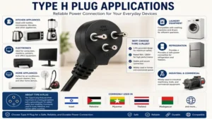 Type H plug commonly used with household appliances and electronic devices.