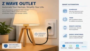 z wave outlet powering a table lamp with scheduled automation