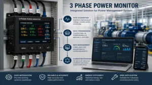 Reliable 3 phase power monitor integrated into a factory power management system