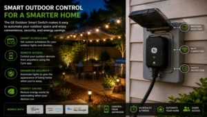 ge outdoor smart switch managing backyard lighting with smart scheduling, remote access, and energy savings