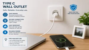 Safe everyday use of a type c wall outlet with properly fitted electrical plugs.