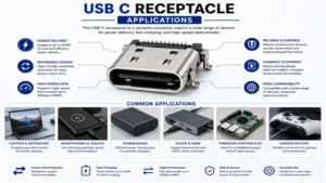 Common applications of usb c receptacle in consumer electronics and embedded devices
