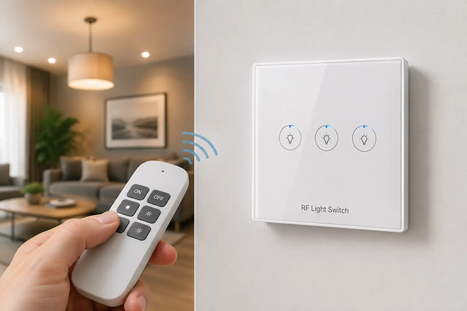 RF light switch with wireless remote control for convenient home lighting