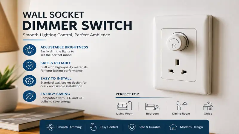 Modern wall socket dimmer switch installed on a wall for smooth and adjustable lighting control