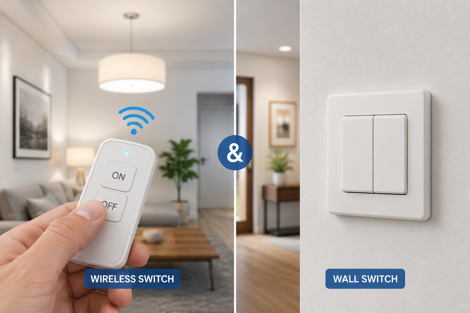 wireless switch and receiver for convenient control of indoor lighting