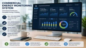 commercial energy monitoring system with a centralized dashboard providing real-time energy monitoring across multiple facilities.