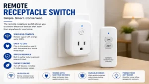 Remote receptacle switch with a compact design for easy household device control