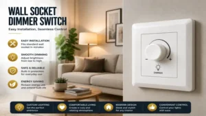 wall socket dimmer switch installed in a contemporary living room for convenient light adjustment