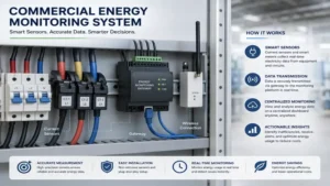 commercial energy monitoring system using smart sensors and gateways to collect accurate real-time electrical data.