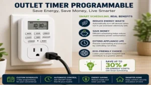 Outlet timer programmable helping manage appliance usage and reduce unnecessary energy consumption