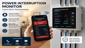 power interruption monitor providing alerts when electrical power is interrupted