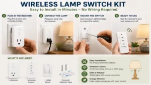 wireless lamp switch kit installation with a plug-in receiver and remote