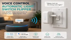 Automatic light switch flipper working with voice commands through Alexa and Google Assistant
