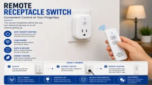 Remote receptacle switch with a handheld controller for convenient on and off operation