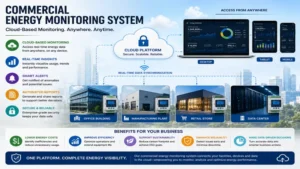 commercial energy monitoring system with secure cloud-based monitoring for remote access, reporting, and energy management.