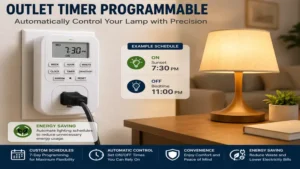 Outlet timer programmable automatically controlling a household lamp according to a preset schedule