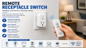 Remote receptacle switch providing wireless control for lights and household electronics