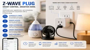 Z Wave plug used in a home automation system for scheduling and remote device management
