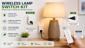 wireless lamp switch kit connected to a lamp for remote power control