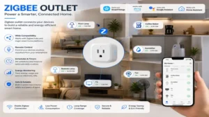 zigbee outlet shown in a connected home setup with multiple smart devices