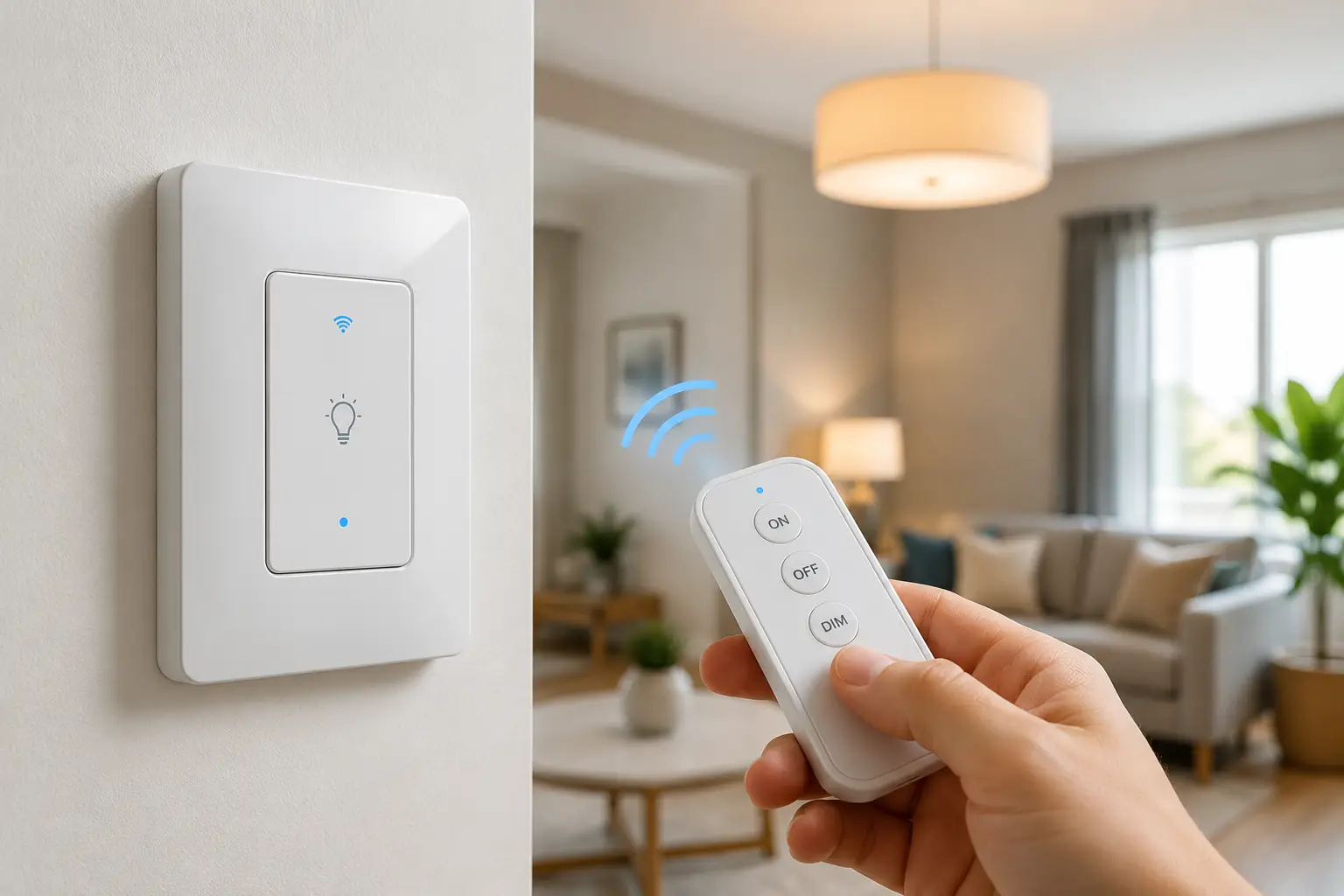 Smart switch with remote control for wireless lighting in a modern home